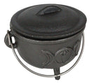 Cast Iron Wicca Occult Shaman Spiral Triple Moon Goddess Cauldron With Lid Decor