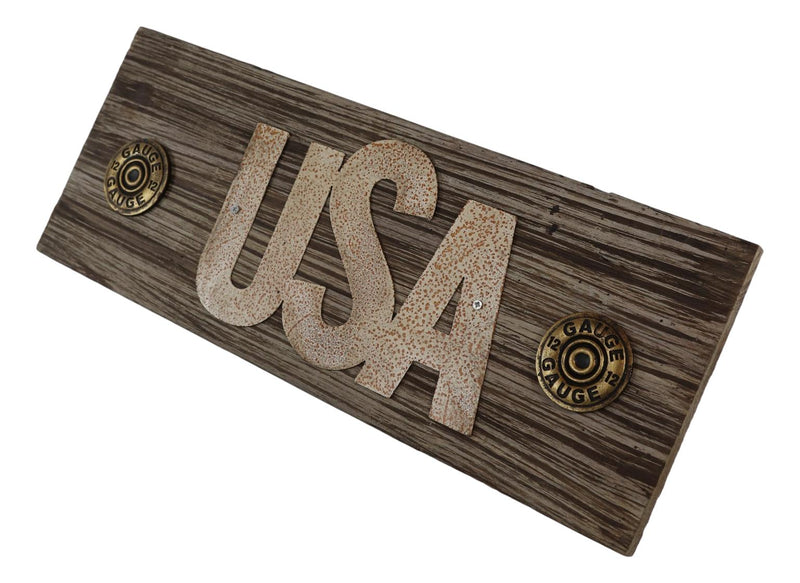 Rustic Western Patriotic USA Wooden Word Sign With Shotgun Shells Wall Decor