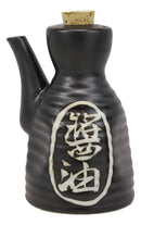 Matte Black Traditional Japanese Soy Sauce Dispenser Flask Tenmoku Porcelain Set