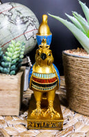 Egyptian God Horus Falcon Bird With Pschent Crown On Royal Pedestal Figurine