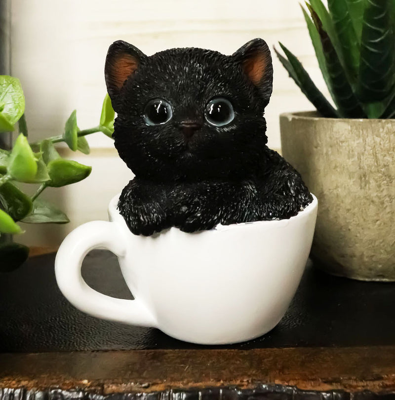 Ebros Lifelike Witching Hour Black Cat Teacup Pet Pal Statue 3" Tall with Glass Eyes Decor Figurine