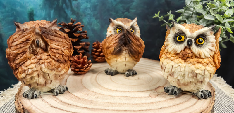 Wisdom Of The Forest See Hear Speak No Evil Great Horned Owls Figurine Set Owl