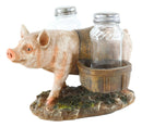 Rustic Animal Farm Barn Porky Pig With Saddlebags Salt Pepper Shakers Holder Set