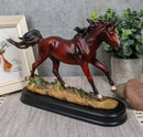 Equestrian Dark Brown Horse Galloping On Wild Pasture Statue With Base 9.25"Long