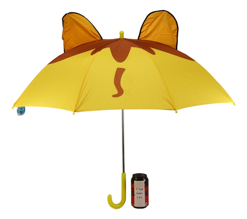 Ebros Gift Children Kids Animated Colorful Pop Up Umbrella 33" Diameter Animal Themed Umbrellas with 3D Ears Or Eyes Fun Child Friendly Playing in The Rain (Yellow King of The Jungle Lion)