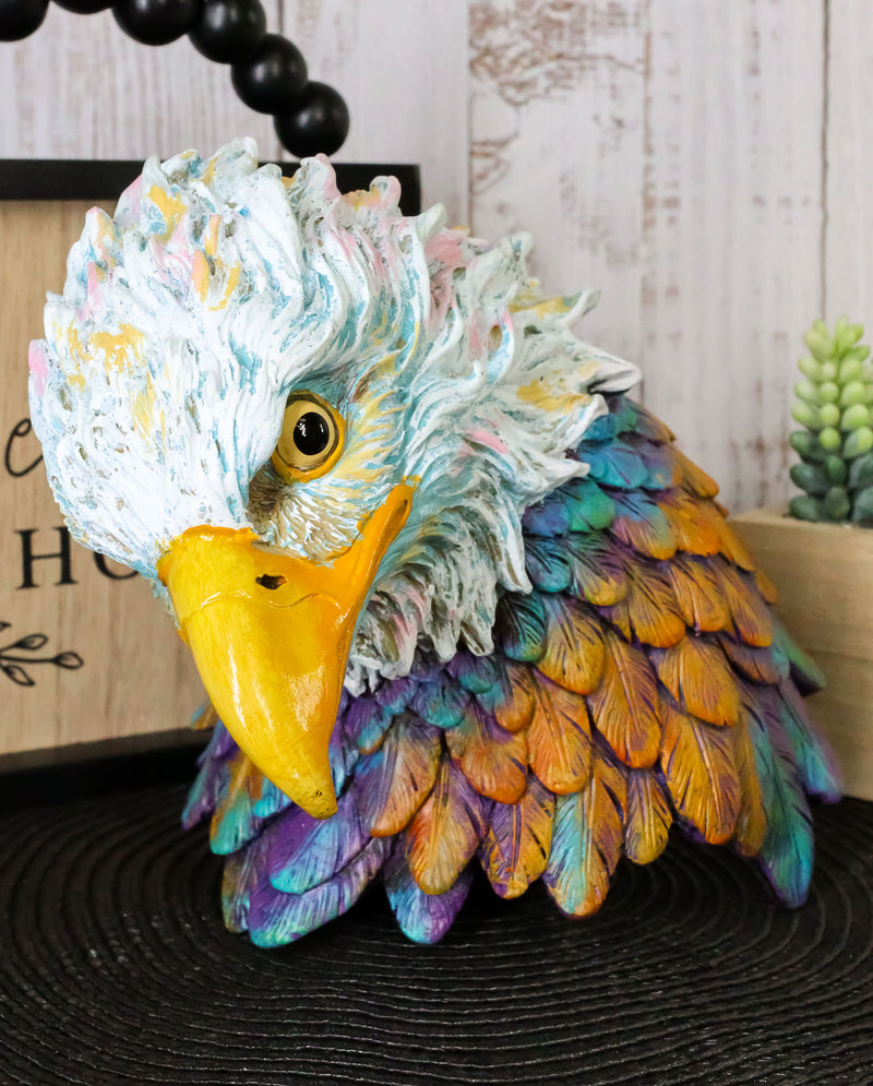 Ebros Gift Wild & Free Colorful American Bald Eagle Bust Figurine 7.5" H Multi Color Spirit Rainbow Hand Painted Faux Wood Wings of Glory Sculpture