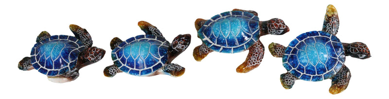 Blue Coastal Ocean Marine Giant Sea Turtle Miniature Figurines Pack Of 4