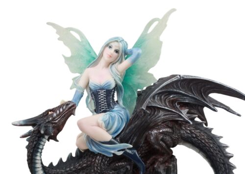 Large Ice Elemental Fairy With Night Fury Dragon Statue 14"L Fantasy Witch Fairy