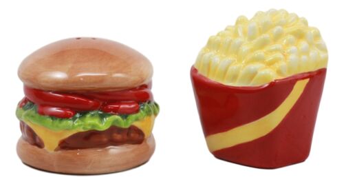 Big Burger And Golden Fries Salt And Pepper Shakers Set Ceramic Spice Decor