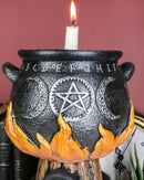 Wicca Triple Moon Witch Cauldron With Snake And Sacred Geometry Candle Holder