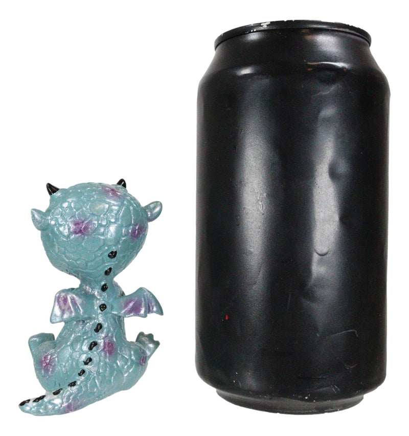 Whimsical Cute Blue Sulky Baby Dragon Wyrmling With Magenta Spots Mini Figurine