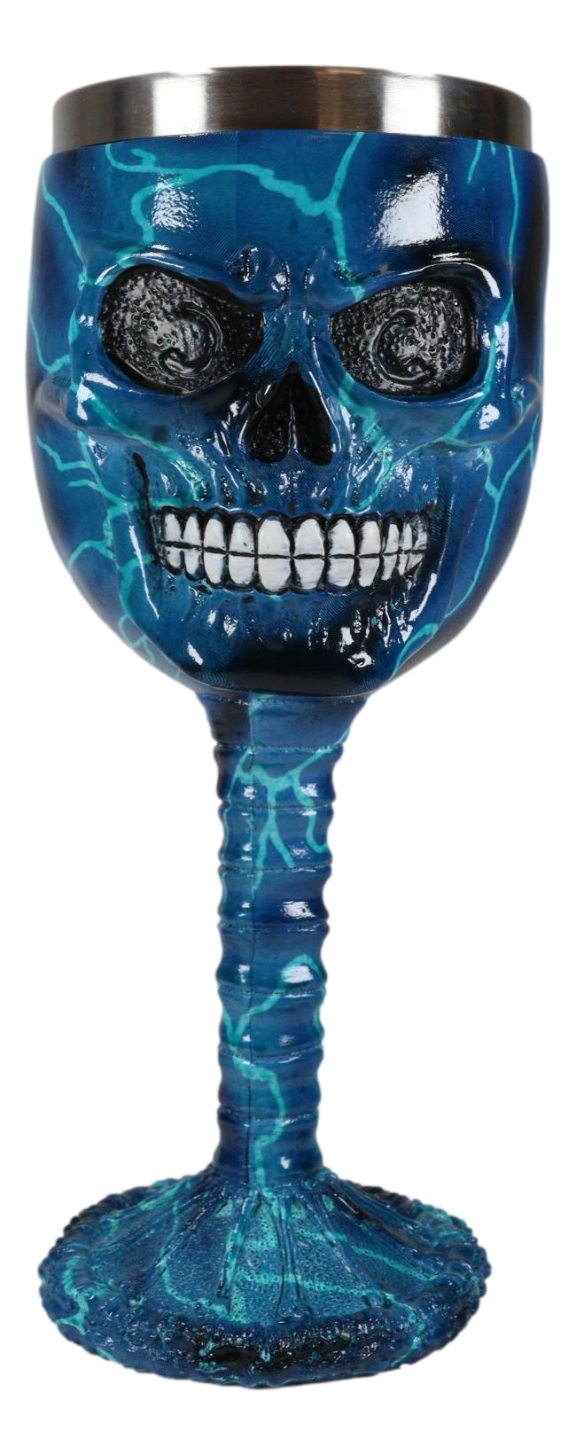 Ebros Thor Blue Lightning Thunder Bolt Rocker Skull Face Wine Goblet Chalice