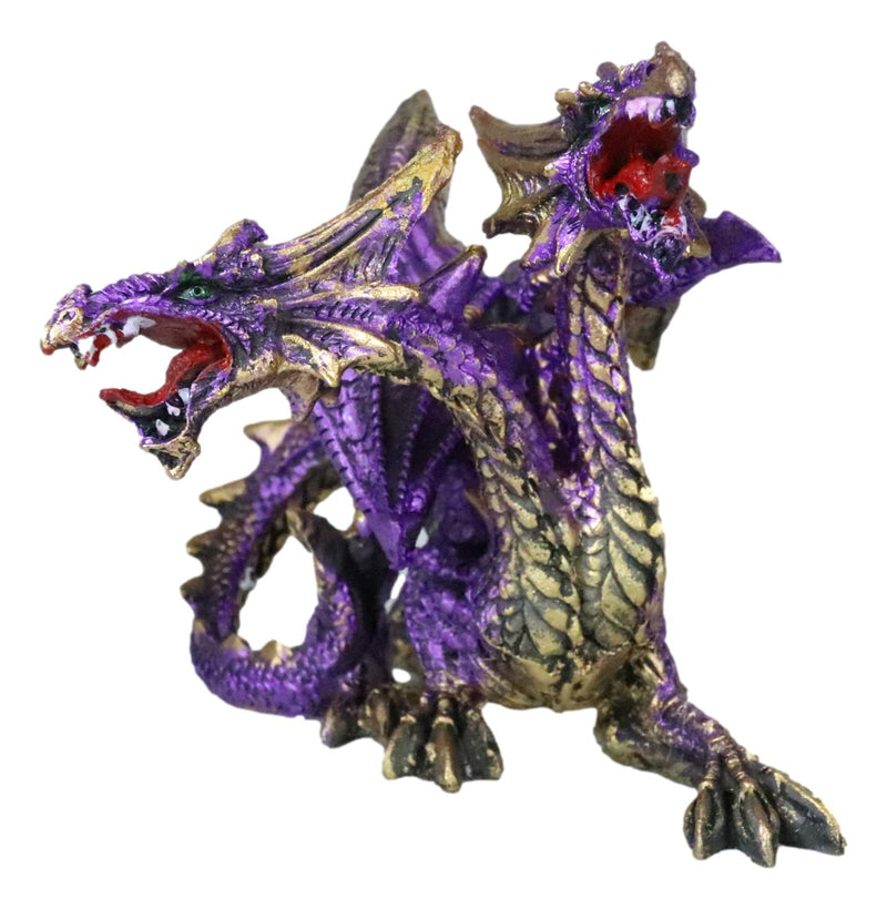 Metallic Purple And Gold Fantasy Double Headed Hydra Dragons Crouching Figurine