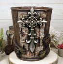 Rustic Southwestern Le Fleur Cross W/ Birch And Pinecones Waste Basket Trash Bin