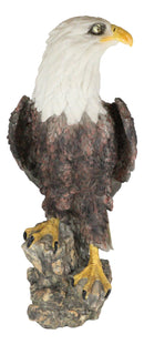 Large Realistic American Bald Eagle Bird Perching On Rock Decorative Figurine