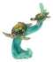 Marine Green Sea Turtle With Hatchling Riding Blue Ocean Current Waves Statue