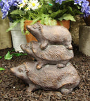 Cast Iron Whimsical Animal Totem Acrobatic Stacked Hedgehog Trio Garden Statue