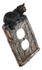 Set of 2 Rustic Black Bear In Faux Wood Double Receptacle Wall Outlet Plates