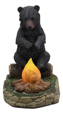 Ebros Rustic Forest Black Bear Warming Hands By Campfire LED Night Light Statue