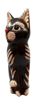 Balinese Wood Handicrafts Adorable Chocolate Feline Cat With Red Nose Figurine