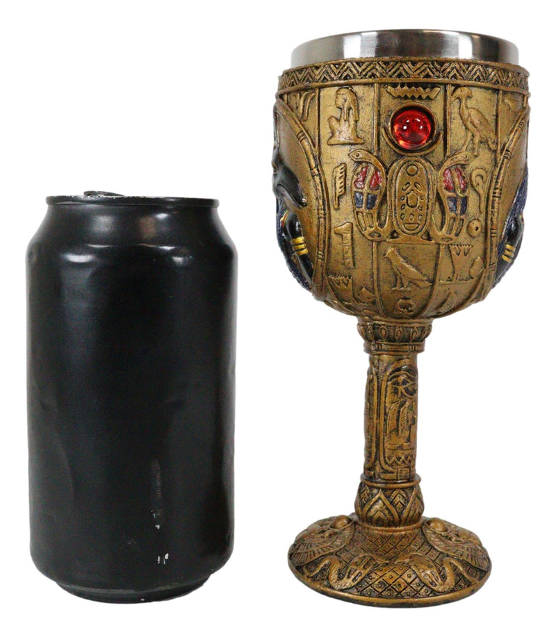 Ebros Ancient Egyptian Seth Wine Goblet in Golden Hieroglyphic Design 6oz 7"H