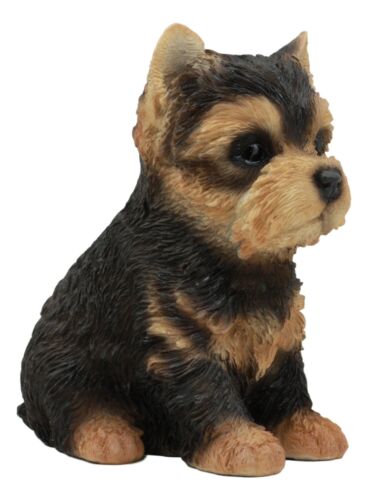 Realistic Sitting Mini Yorkie Statue Cute Pet Pal Yorkshire Terrier Dog Figurine