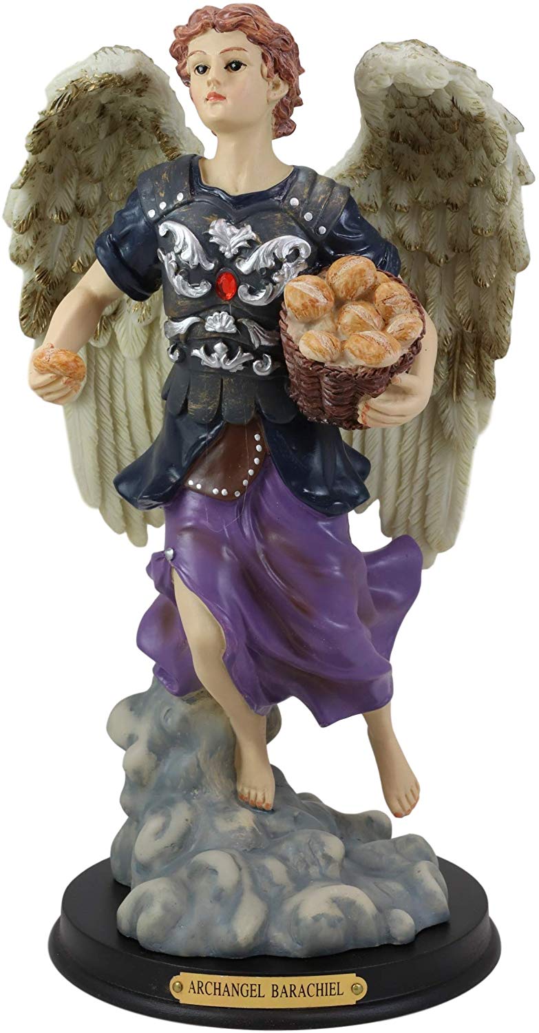 Ebros Byzantine Archangel Saint Barachiel with Brass Name Plate Wooden Base 12"H