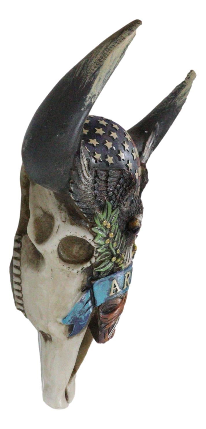 Western Patriotic Bull Cow Skull With American Flag Bald Eagle Army Wall Decor