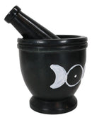 Wicca Witchcraft Triple Goddess Moon Carved Soap Stone Mortar and Pestle Set