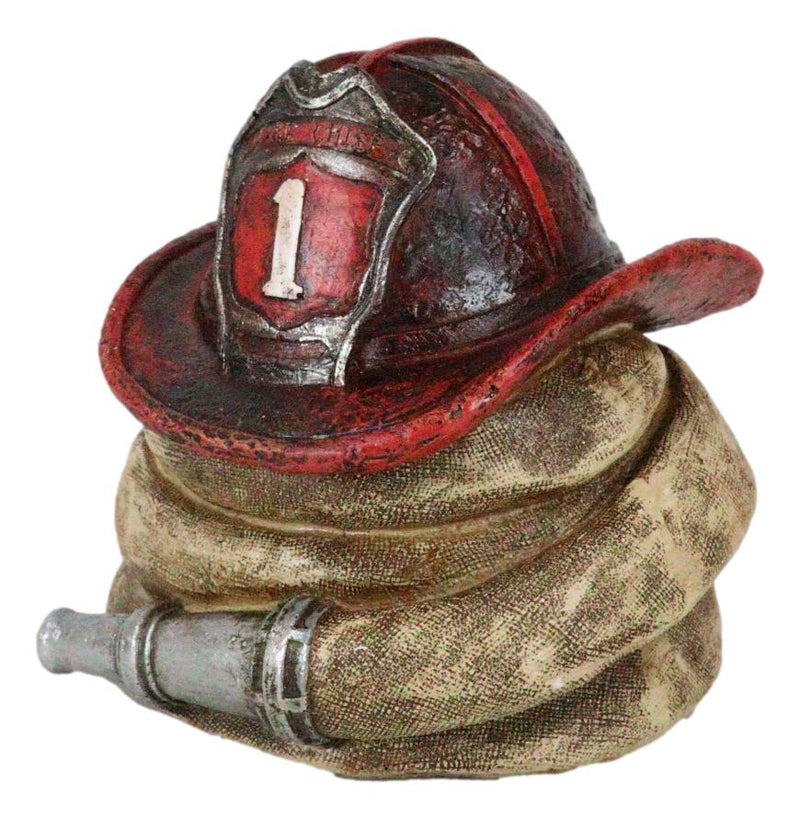 Rustic Fire Fighter Station 1 Fireman Hat And Hose Money Coin Savings Piggy Bank