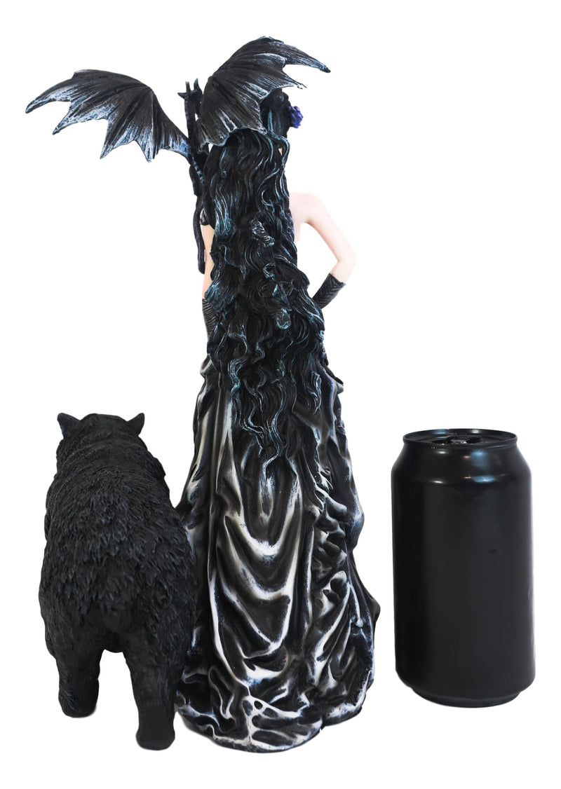 Gothic Bella Donna Purple Rose Witch Fairy with Black Dragon And Bear Statue