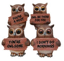 Forest Wisdom Great Horned Owl Holding Signs Figurine Set 3.5"H Four Funny Owls