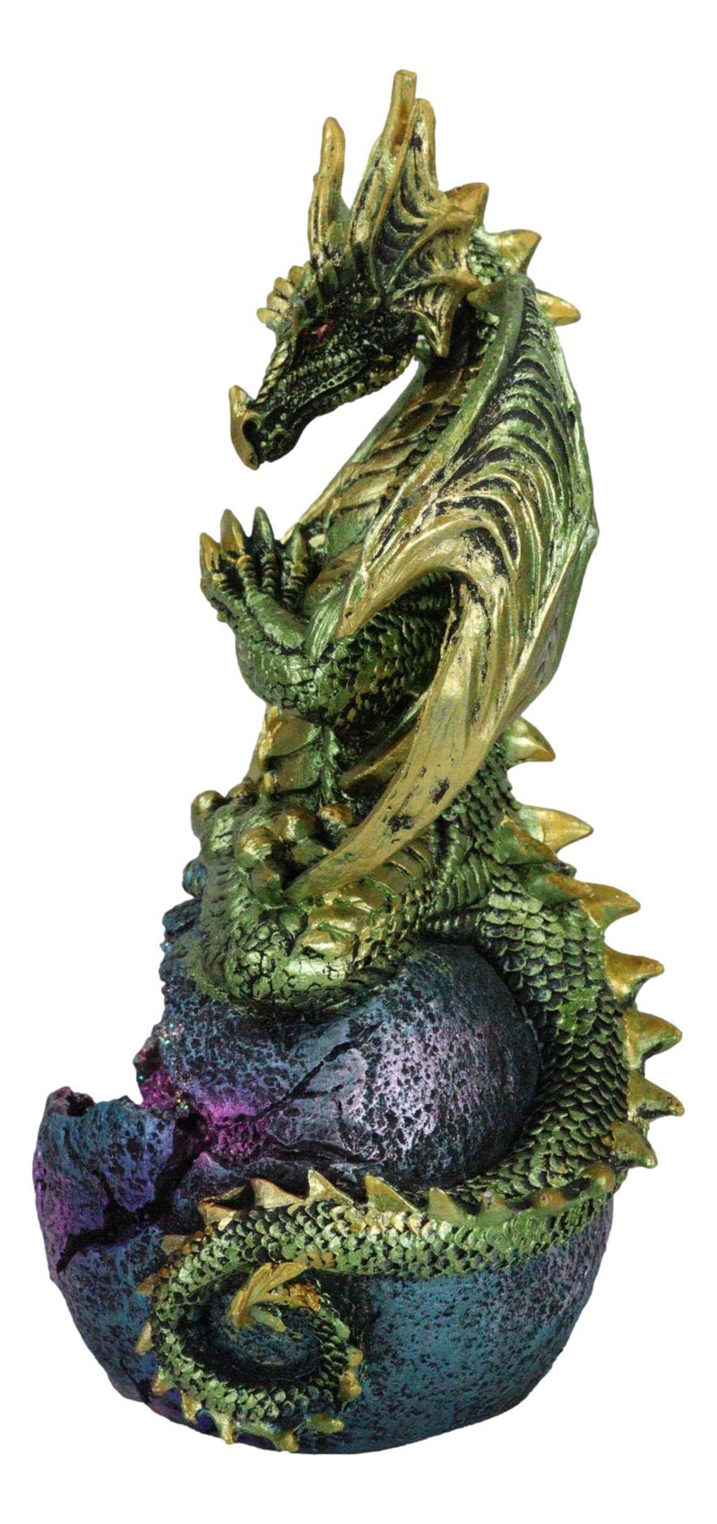 Meditating Green Gaia Yoga Monk Dragon On Rocky Earth LED Sphere Figurine