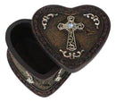 Rustic Western Trust In The Lord Scroll Cross Heart Shaped Jewelry Trinket Box