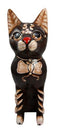 Balinese Wood Handicrafts Adorable Feline Cat With Butterfly Bow Tie Figurine