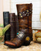 Rustic Country Brown Tooled Leather Turquoise Butterfly Cowboy Boot Floral Vase