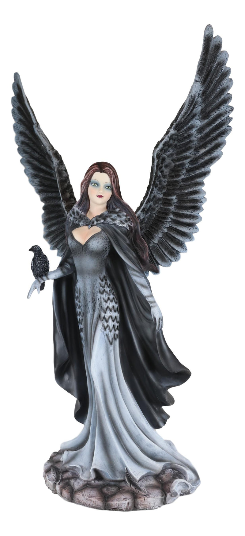 Ebros Gothic Black Shadow Winged Angel Goddess W/ Raven Figurine Death Gallows