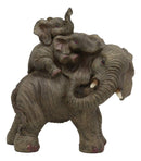 Small Wildlife Elephant Father And 2 Calves On Piggyback Playing Statue 5.25"H