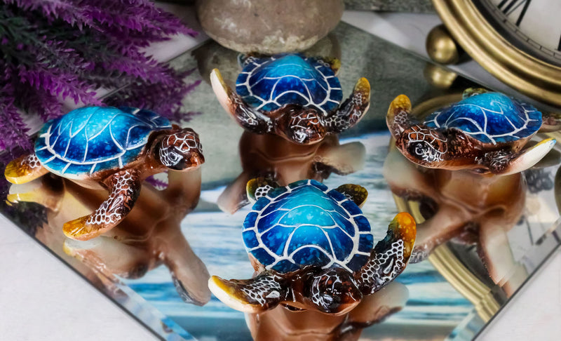 Blue Coastal Ocean Marine Giant Sea Turtle Miniature Figurines Pack Of 4