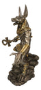 Egyptian Jackal God Anubis With Ankh Spear On Skull Graveyard Bronzed Figurine