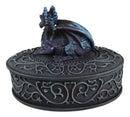 Fearsome Guardian Midnight Blue Dragon Oval Jewelry Trinket Box Figurine Statue