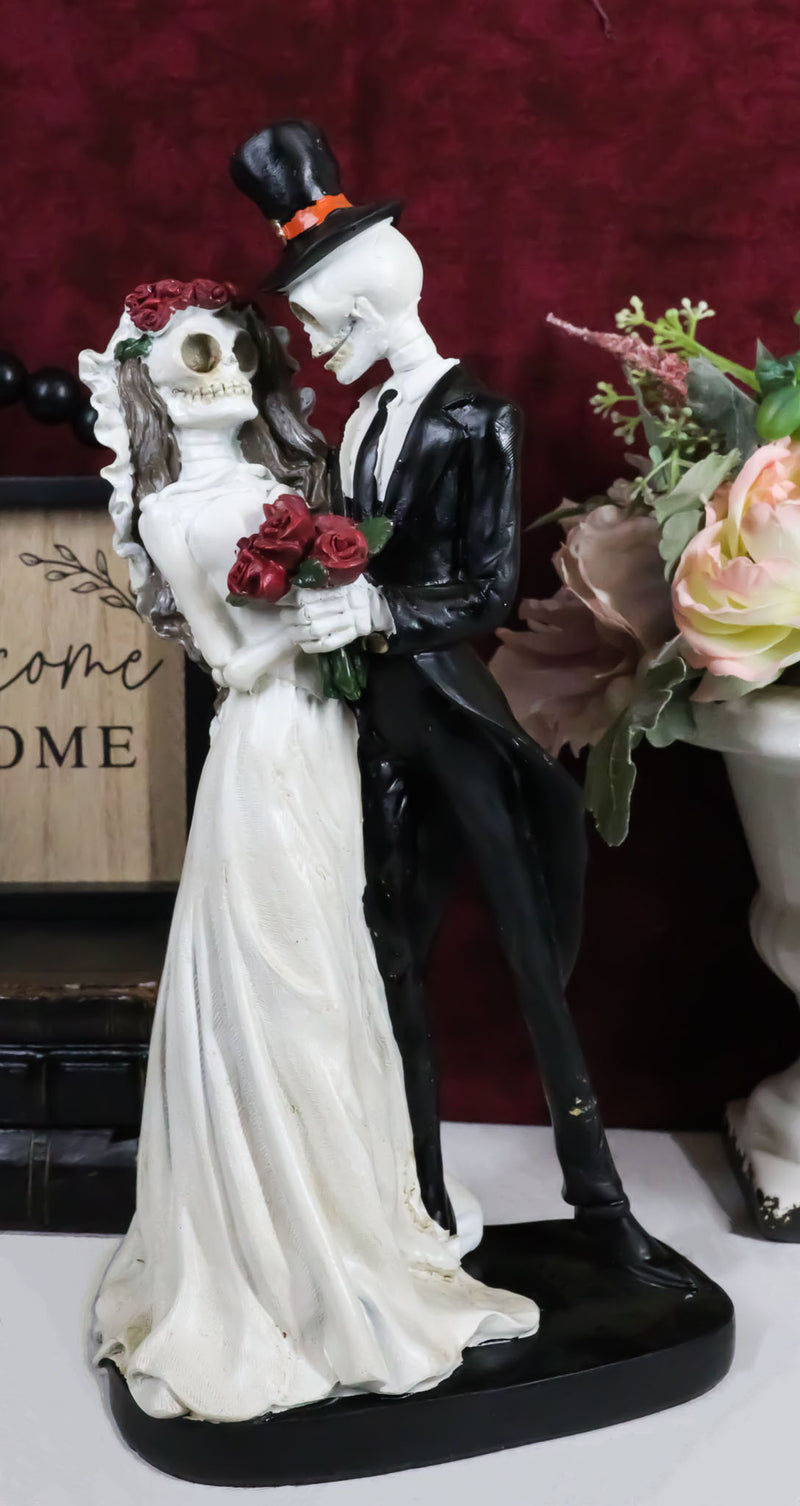 Day Of The Dead Wedding Skeletons Bride And Groom With Red Roses Figurine