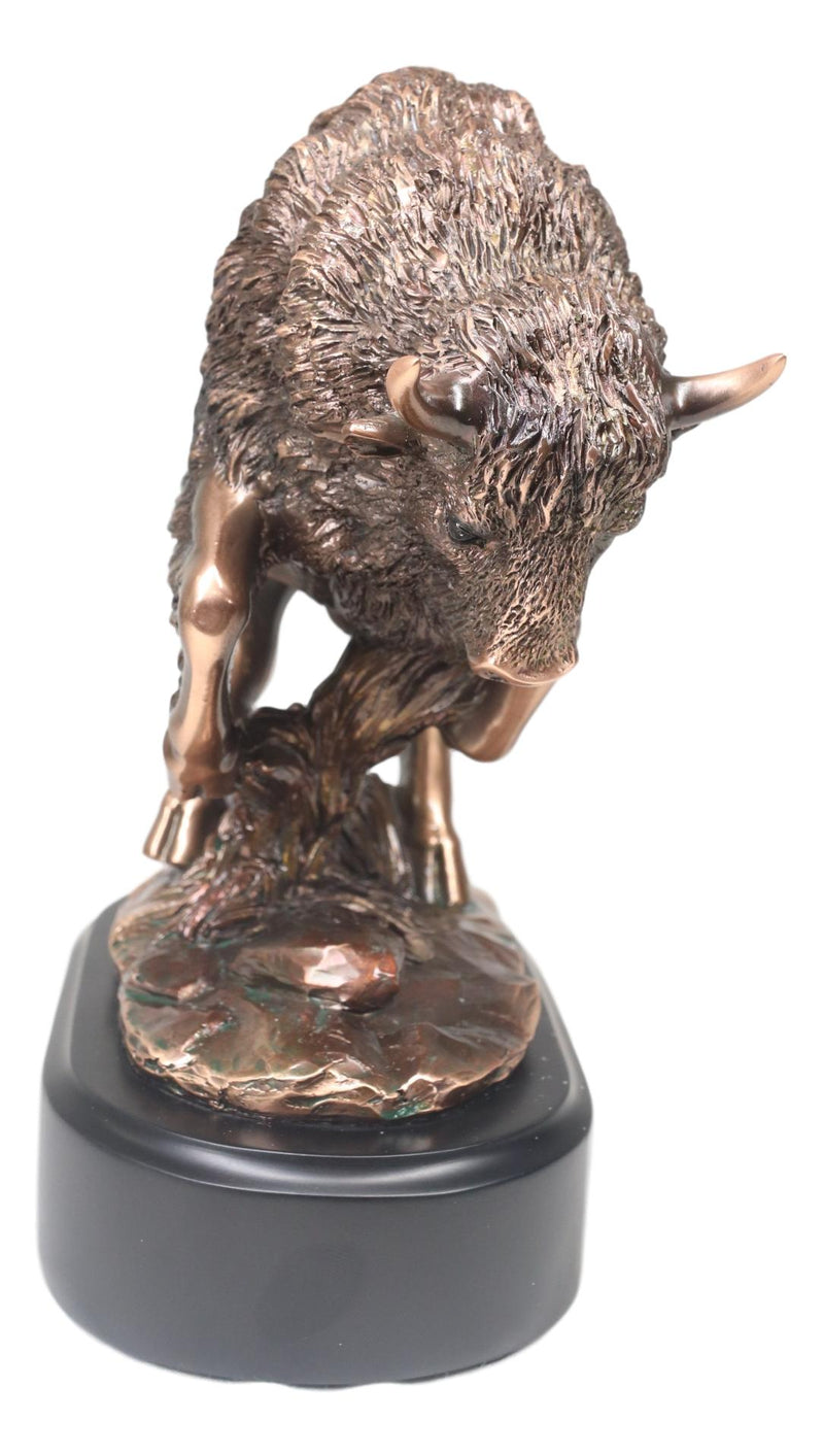 Western Charging American Buffalo Bison Bull Bronze Electroplated Resin Statue