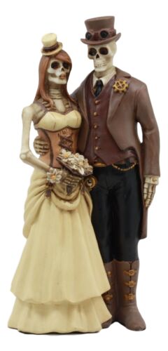 Day Of The Dead Steampunk Socialite Bride And Groom Skeleton Couple Statue 8"H