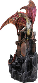 Ebros Large Red Fire Dragon On Rocky Castle Statue With Wizard LED Light Glass Ball