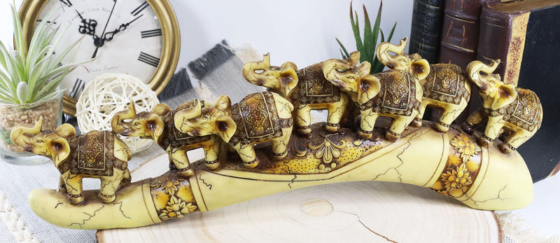 Ebros Faux Wood African Adorned Elephant Herd Great Migration On Tusk Bridge Figurine