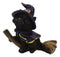 Halloween Black Cat with Witch Hat and Cape Riding Magical Broomstick Figurine