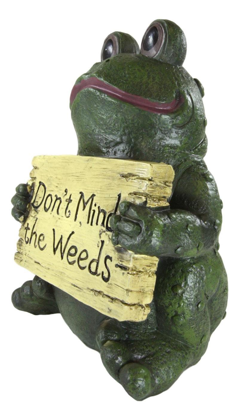 Ebros 10" H Whimsical Green Frog Toad Holding 'Don't Mind The Weeds' Sign Decor Statue