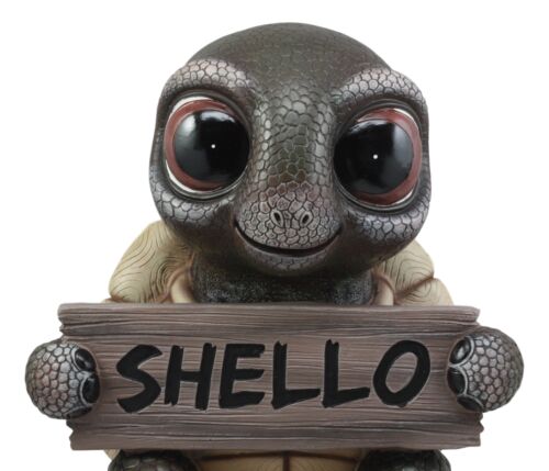 Large Baby Turtle Holding "Shello" Sign Statue 13"Tall Whimsical Welcome Greeter