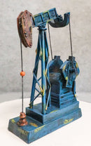 Western Rustic Blue Vintage Nodding Donkey Pumpjack Oil Derrick Rig Figurine